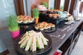 Selective focus of Tuna Sandwich and Other Desserts in a tray on the buffet table Royalty Free Stock Photo
