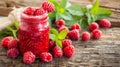 Selective focus on vibrant raspberry smoothie for detox diet and healthy vegetarian eating concept