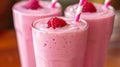 Selective focus on vibrant raspberry smoothie for detox diet, promoting healthy vegetarian eating