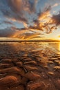 selective focus, view of setting sun and sky with clouds. nature background, peaceful abstract light