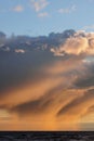 selective focus, view of setting sun and sky with clouds. nature background, peaceful abstract light