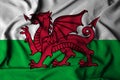 Selective focus of wales flag, with waving fabric texture. 3d illustration