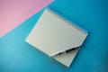 selective focus, white blank Notepad under copyspace, on colored background Royalty Free Stock Photo