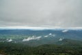 selective focus white fog and big clouds on sky at hill top in the morning Royalty Free Stock Photo