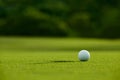 Selective focus. white golf ball near hole on green grass good f Royalty Free Stock Photo