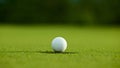 Selective focus. white golf ball near hole on green grass good f Royalty Free Stock Photo
