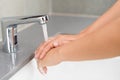 Selective focus of woman washing hands with soap Royalty Free Stock Photo