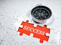 Selective focus.Word SUCCESS with compass on jigsaw puzzle.Business concept Royalty Free Stock Photo
