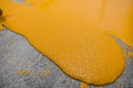 Selective focus on the yellow floor of freshly applied epoxy mortar system