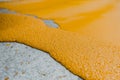 Selective focus on the yellow floor of freshly applied epoxy mortar system