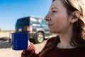 Young woman drinking coffee or tea Royalty Free Stock Photo