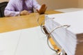 Selective focus Young business man in the office sitting in front of the folder refuse to work Royalty Free Stock Photo