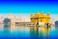 Selective focused and beautiful view of golden temple shri Harmandir Sahib in Amritsar Royalty Free Stock Photo