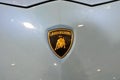 Selective focused on Lamborghini luxury commercial car brand emblem and logos.