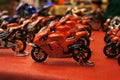 Selective focused on MotoGP`s miniature scale motorcycle models.