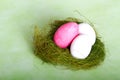 Selective pink egg in white ones Royalty Free Stock Photo