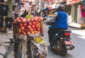 Selective shot of fruit baskets on a bicycle in the street in Thamel district in Kathmandu,Nepal