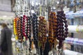 Selectively focused on the Prayer beads in different colors. Close-up pictures of tesbih in Turkey. View of tesbih - tespih