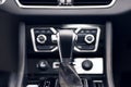 Selector automatic transmission with perforated leather in the interior of a modern expensive car Royalty Free Stock Photo