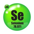 Selenium element symbol. Se abbreviation. Atomic number 34. Atomic mass 78.971.