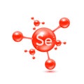 Selenium mineral in the form of atoms molecules red glossy. Selenium icon 3D isolated on white background. Minerals vitamins