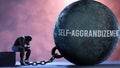 Self aggrandizement and an alienated suffering human. A metaphor showing Self aggrandizement as a huge prisoner's ball b Royalty Free Stock Photo