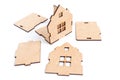 Self-assembly toy wooden house kit on white Royalty Free Stock Photo