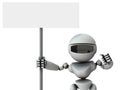 A self assertive artificial intelligence robot. White background.