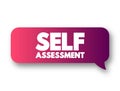 Self Assessment - process of looking at oneself in order to assess aspects that are important to one\'s identity