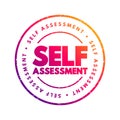 Self Assessment - process of looking at oneself in order to assess aspects that are important to one\'s identity