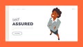 Self Assured Landing Page Template. African American Female Character Looking Up Top View. Smiling Woman Stares Upwards