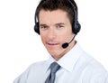 Self-assured man with headset on Royalty Free Stock Photo