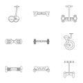 Self balancing scooter icon set, outline style