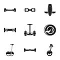 Self balancing scooter icon set, simple style