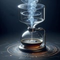 Self-brewing glass coffee siphon with floating holographic timer, Ai created image Royalty Free Stock Photo
