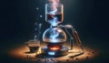 Self-brewing glass coffee siphon with floating holographic timer, Ai created image Royalty Free Stock Photo