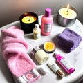 Self-care Ritual. A flat lay composition of pampering essentials Royalty Free Stock Photo