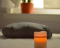 Self Care and Spirituality at Home Meditation Cushion and Candle