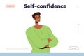 Landing page with self-confidence concept and happy smiling man holding folded arms on chest Royalty Free Stock Photo