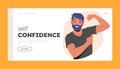 Self Confidence Landing Page Template. Confident Man Perform his Muscles and Powerful Fit Body. Assertive Male Character Royalty Free Stock Photo