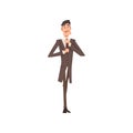 Self Confident Victorian Gentleman Character in Elegant Suit Vector Illustration