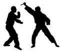 Self defense battle silhouette illustration. Man fighting against aggressor with knife