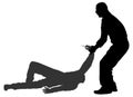 Self defense battle silhouette illustration. Man fighting against aggressor with knife.