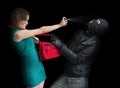 Self defense concept. Young couple is defending with pepper spray.