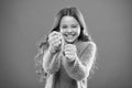 Self defense strategies kids can use against bullies. Girl hold fists ready attack or defend. Girl child cute but strong