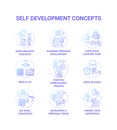 Self development blue gradient concept icons set