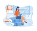 Self development. Self learning, distance learning. Library. World Book day. Girl reading a book. Royalty Free Stock Photo