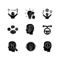 Self development skills black glyph icons set on white space