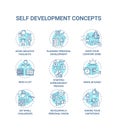 Self development turquoise concept icons set