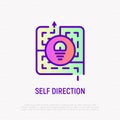 Self direction thin line icon: personal strategy to choose right way from labyrinth. Modern vector illustration